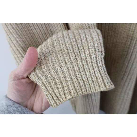 Vtg Eddie Bauer Mens XL Blank Cotton Ribbed Knit Henley Sweater Oatmeal Brown - Picture 5 of 9